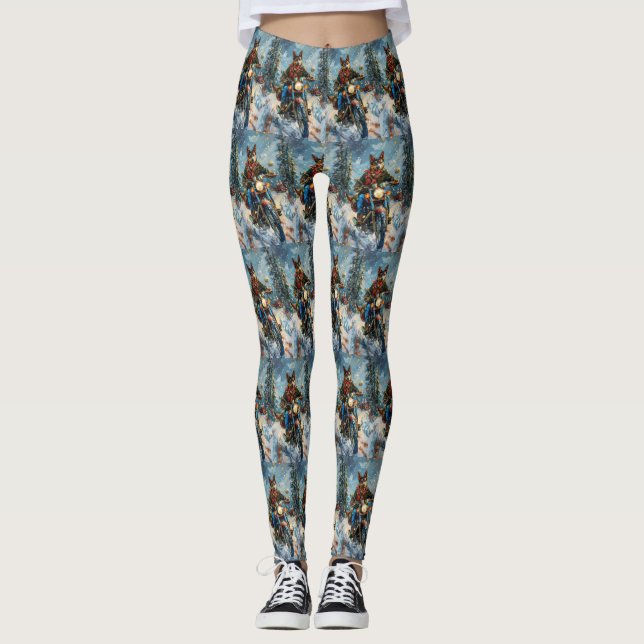 Australiensisk Kelpie-hund som kör motorcykel jul Leggings (Framsida)