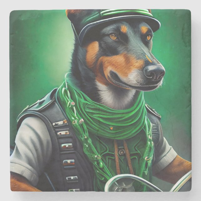 Australiensisk Kelpie körande cykel St. Patrick's  Stenunderlägg (Framsidan)