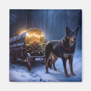 Australiensisk Kelpie Snösläd Juldekoration Magnet