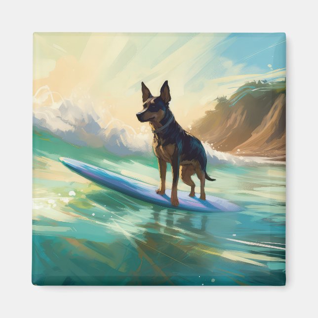 Australiensisk Kelpie Strand Surfing Målning Magnet (Framsidan)