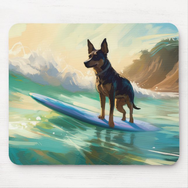 Australiensisk Kelpie Strand Surfing Målning Musmatta (Framsidan)