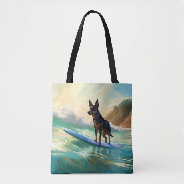 Australiensisk Kelpie Strand Surfing Målning Tygkasse (Framsida)