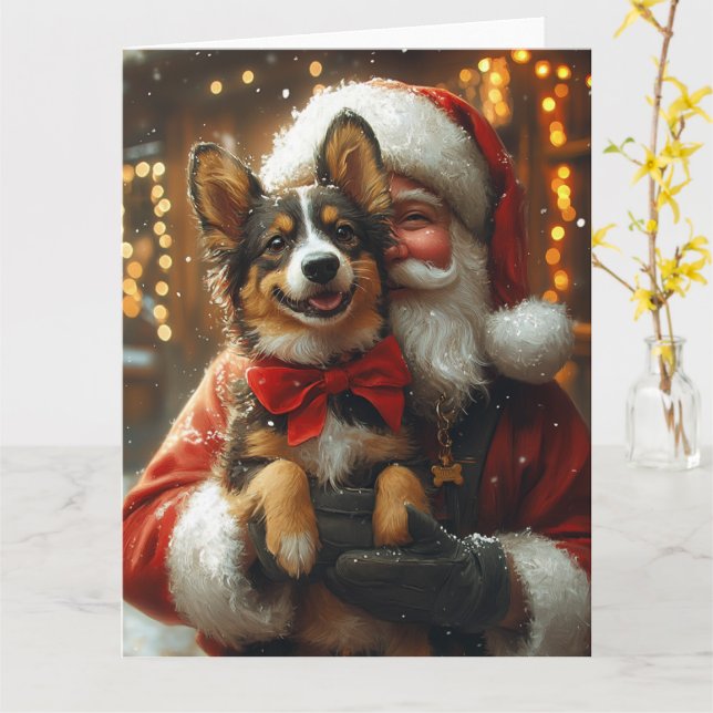 Australiensisk Kelpie Tomte Festiv Jul Kort (Gul blomma)