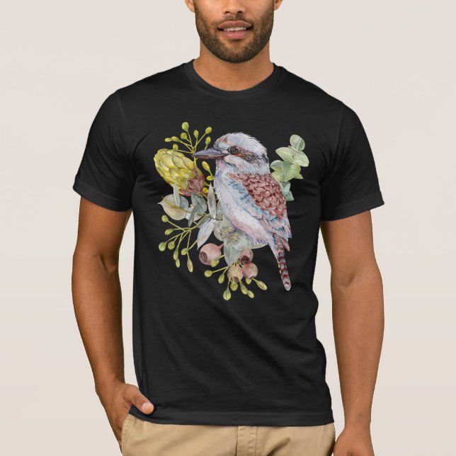 Australiensisk Kookaburra Botanisk Akvarell T Shirt (Framsida)