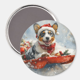 Australiensisk Nötkreatur i Släd Låt det Snöa Jul Magnet