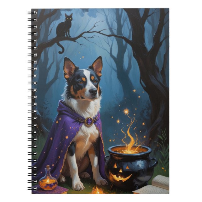 Australiensisk nötkreatur Whimsical Halloween-måln Anteckningsbok (Framsidan)