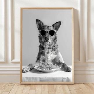 Australiensisk nötkreaturshund äter pastatryck: Sp Poster