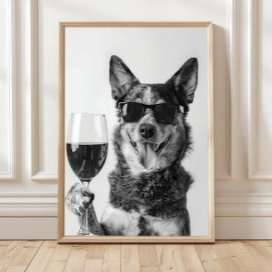 Australiensisk nötkreaturshund och vin väggkonst, poster