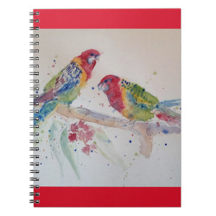 Australiensisk röd rosella papegoja fågel akvarell anteckningsbok