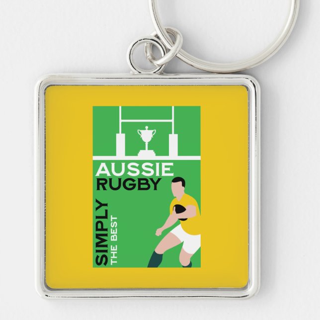 Australiensisk Rugbyspelare Fyrkantig Silverfärgad Nyckelring (Framsidan)