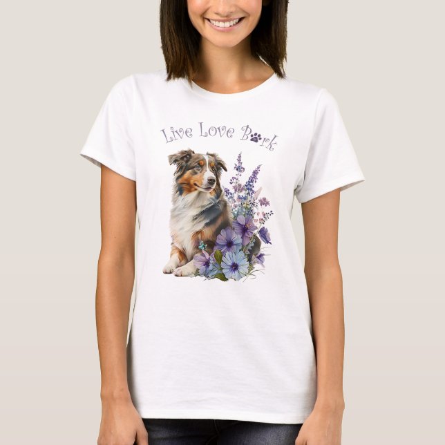 Australiensisk Shepherd Hundmamma Blommig T Shirt (Framsida)