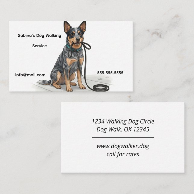 Australiensisk Shepherd Hundpromenadservice Visitkort (Fram/baksida)