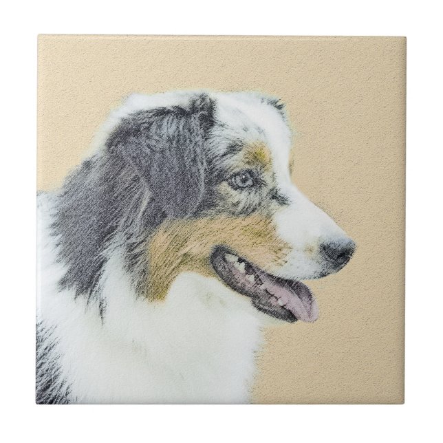 Australiensisk Shepherd-målning - Original konst o Kakelplatta (Framsidan)
