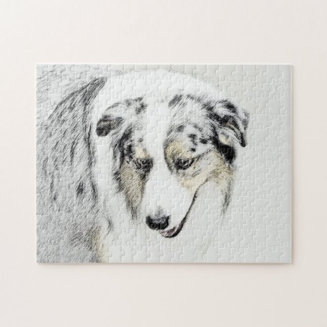 Australiensisk Shepherd-målning - Original konst o Pussel (Horisontell)