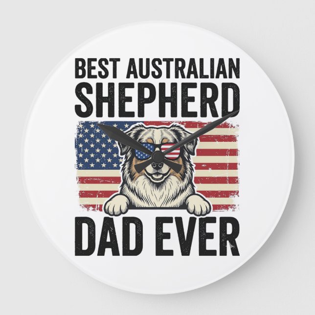 Australiensisk Shepherd Pappa Patriotisk Vintage Stor Klocka (Framsida)