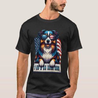 Australiensisk Shepherd Pianospelare Patriotisk US T Shirt