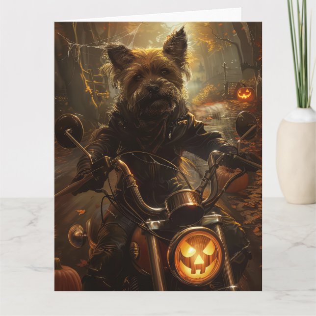 Australiensisk terrier kör motorcykel Halloween Kort (Framsida)