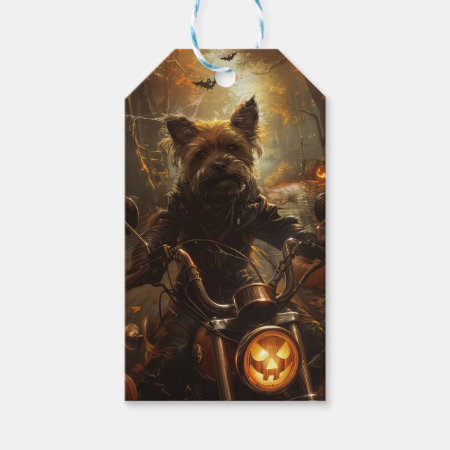 Australiensisk terrier kör motorcykel Halloween Presentetikett (Framsidan)