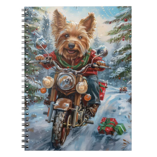 Australiensisk terrier kör motorcykel jul anteckningsbok (Framsidan)