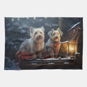 Australiensisk terrier Snöig släde Juldekoration Kökshandduk