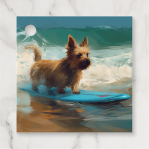 Australiensisk terrier strand surfing målning gåvor etiketter