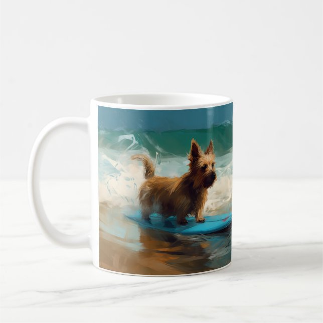 Australiensisk terrier strand surfing målning kaffemugg (Vänster)