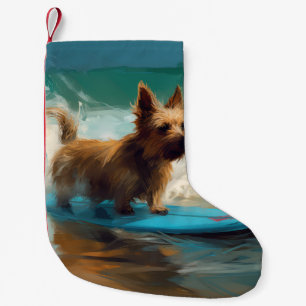 Australiensisk terrier strand surfing målning liten julstrumpa