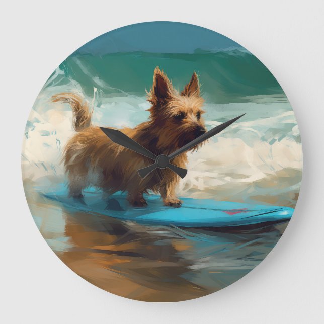 Australiensisk terrier strand surfing målning stor klocka (Framsida)