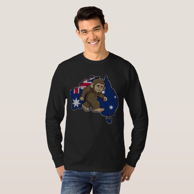 Australiensisk Yowie Bigfoot Australien flagga T-shirt (Hel framsida)