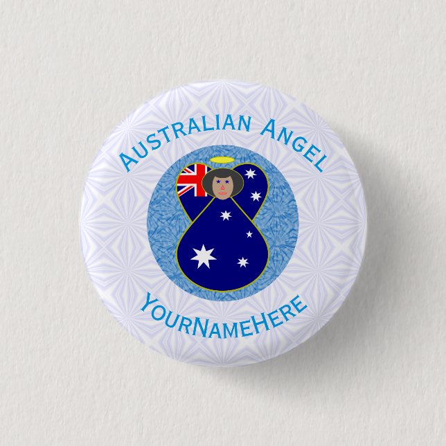 Australiensiska Ängel Blå Vit Personlig Knapp (Framsida)