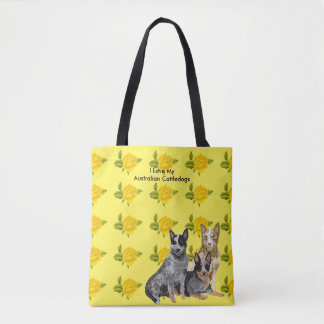 Australiensiska Cattledog och gul ros Tygkasse