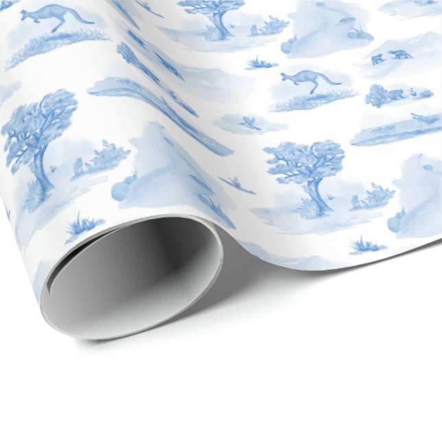 Australiensiska djur Toile (blå) inpackningspapper Presentpapper (Rullad Hörn)