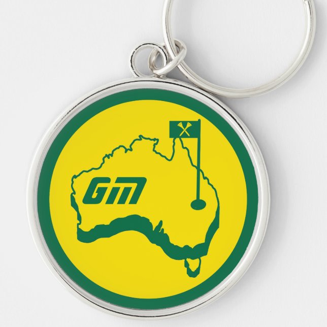 Australiensiska golfpresenter rund silverfärgad nyckelring (Framsidan)