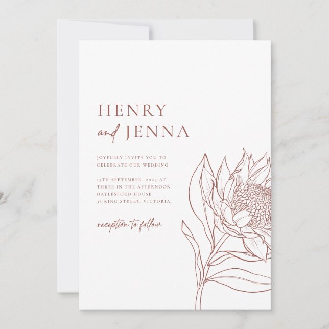 Australiensiska inhemska botaniska Waratah Protea Inbjudningar (Framsida)