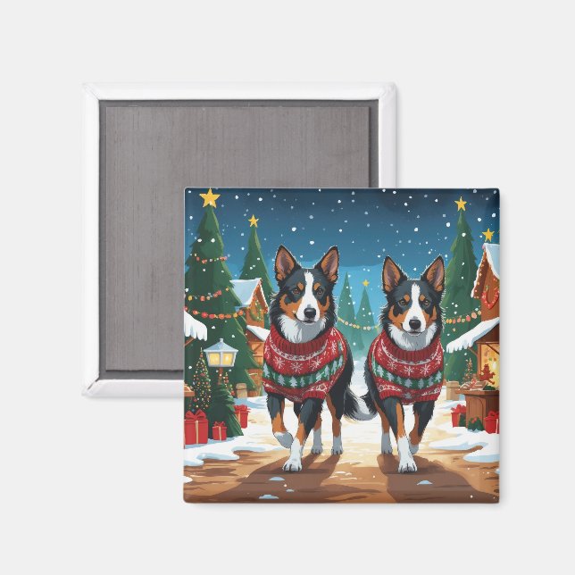 Australiensiska Kelpie Hundar Jul Snö Högtid Magnet (Front/Back)
