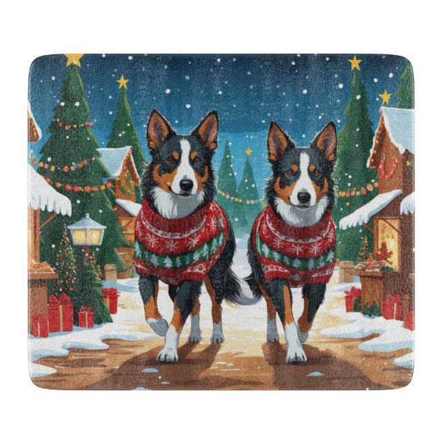 Australiensiska Kelpie-hundar jul snö semester (Framsidan)