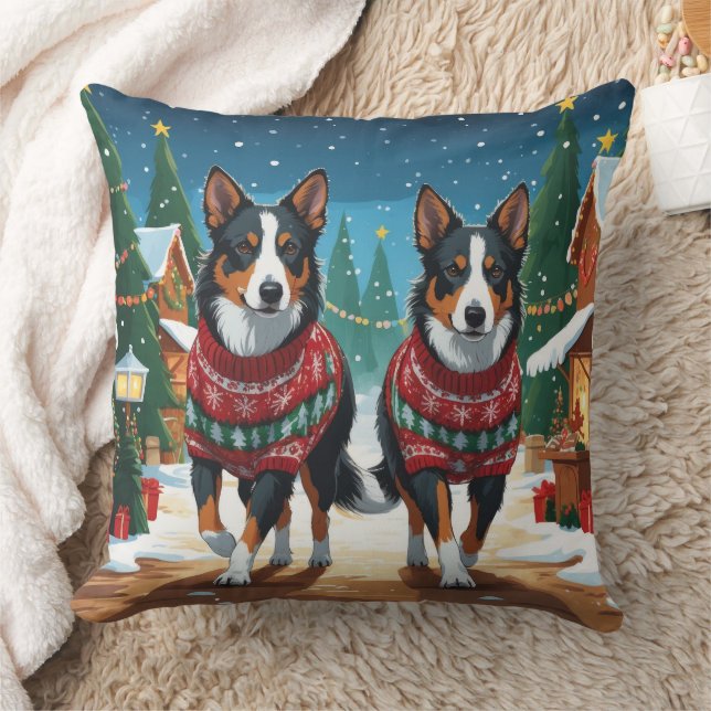 Australiensiska Kelpie-hundar jul snö semester Kudde (Filt)
