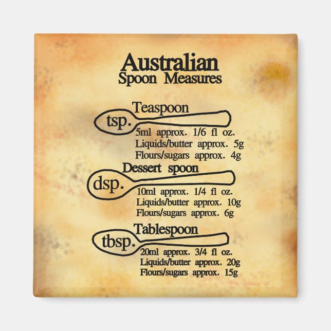 Australiensiska skedmått omvandlingstabell bakning magnet (Framsidan)