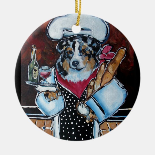 AUSTRALIENSK FÅRHUND KOCK JULGRANSPRYDNAD KERAMIK (Framsidan)