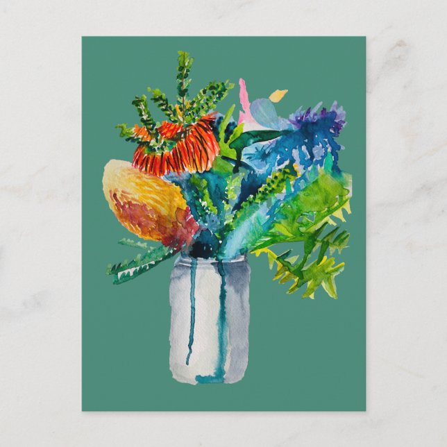 Australienska blommor akvarell vykort (Framsida)