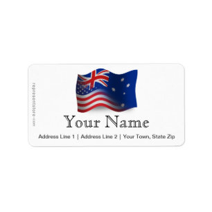 Australier-Amerikan som vinkar flagga Adressetikett