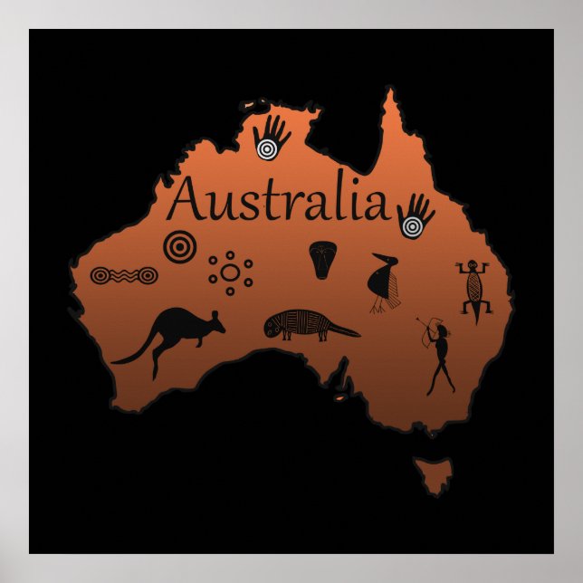 australisk aboriginell karta med symboler poster (Framsidan)
