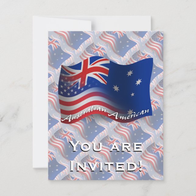 Australisk-amerikanska Waving Flagga Inbjudningar (Framsida)