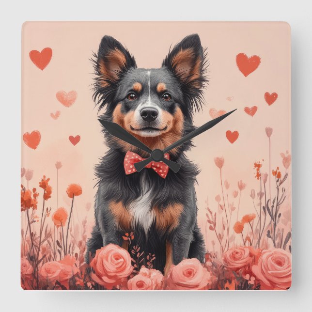 Australisk boskap med Ro - Alla hjärtans dag Fyrkantig Klocka (Framsida)