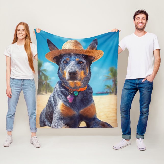 Australisk boskap på strand, present till hundälsk fleecefilt (På plats)