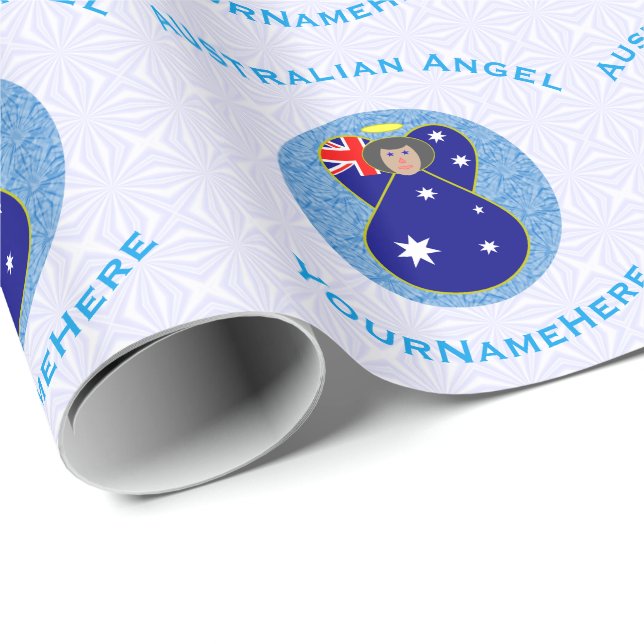 Australisk Flagga Angel i Blue Circle on White Presentpapper (Rullad Hörn)