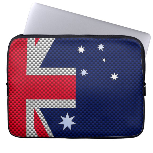 Australisk Flagga i Carbon Fiber Chrome Stil Laptop Sleeve (Framsidan)