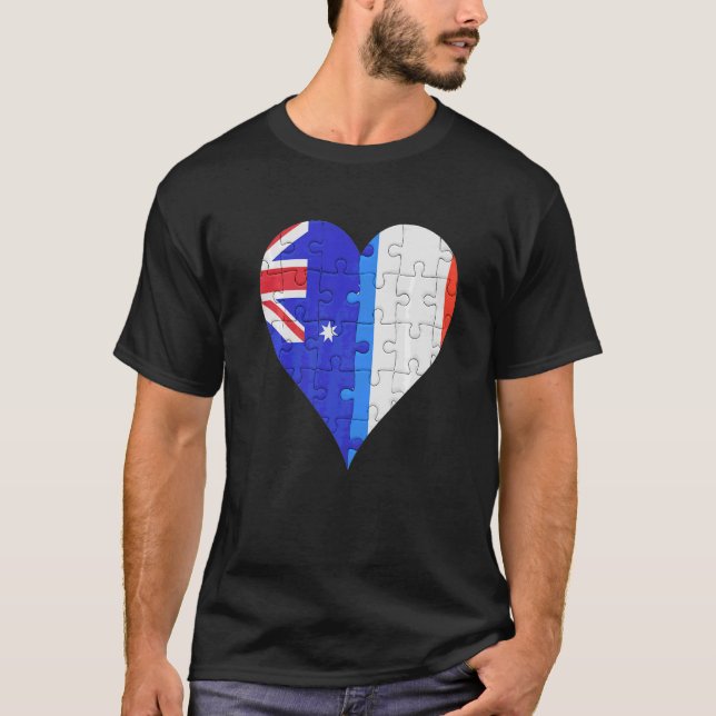 Australisk Fransk Flagga Heart T Shirt (Framsida)