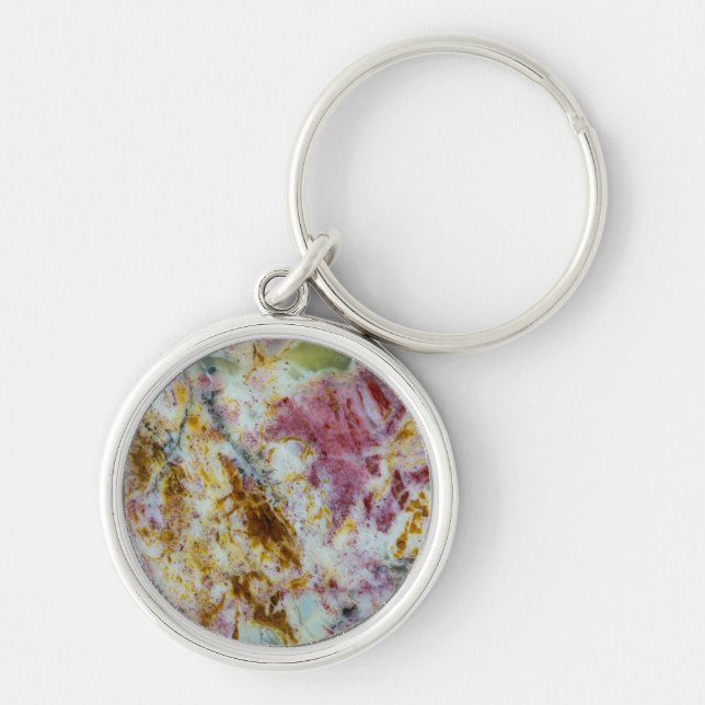 Australisk Grönt Opalite Slab Rund Silverfärgad Nyckelring (Framsidan)