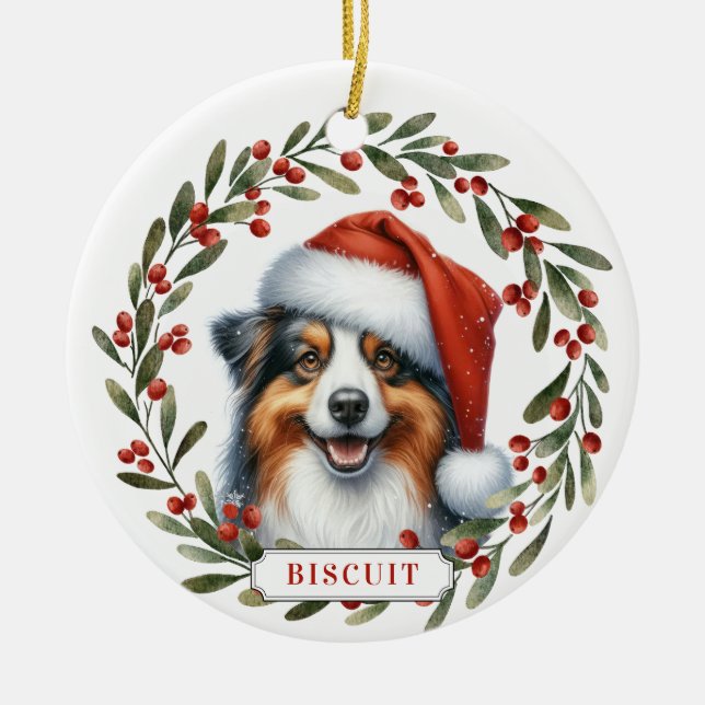 Australisk herdehund keramisk cirkelornament julgransprydnad keramik (Framsidan)
